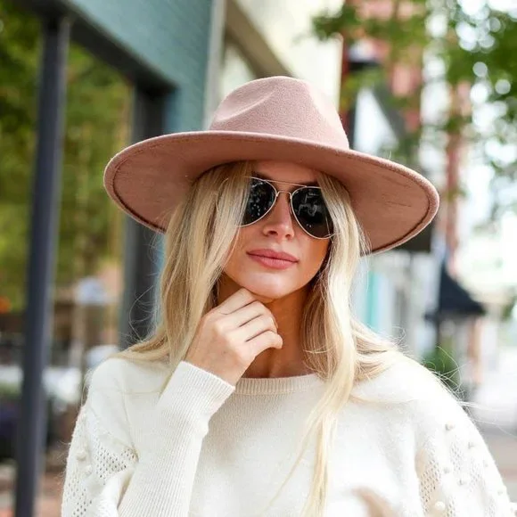 Pink Blush Wide Brim felt Hat - Picture 3 of 3